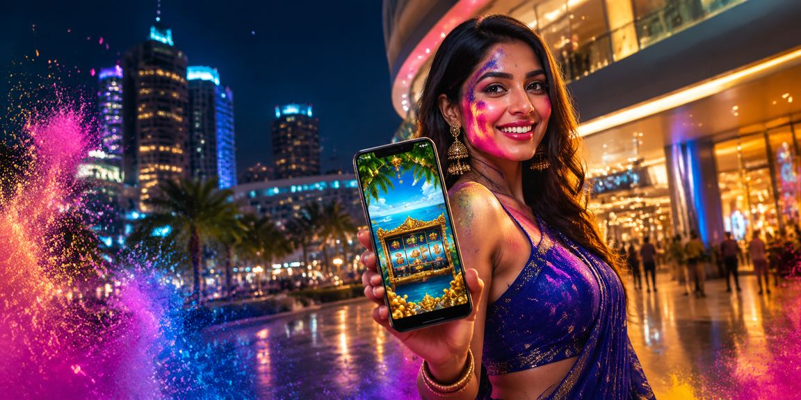 User enjoying online casino on mobile during Holi festival in Bangalore