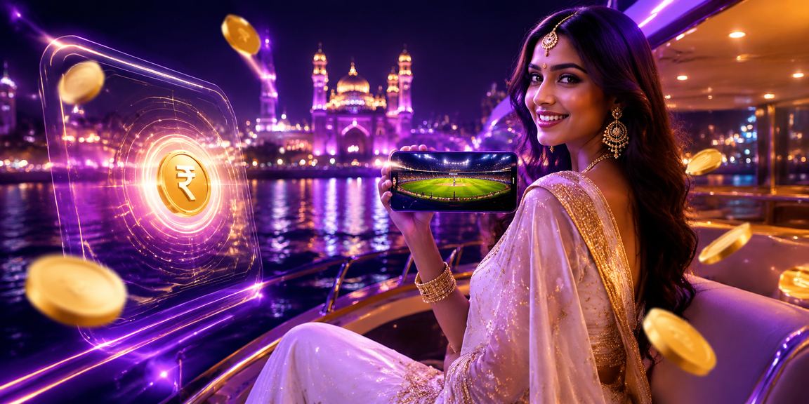 Woman enjoying IPL cricket live betting in traditional saree